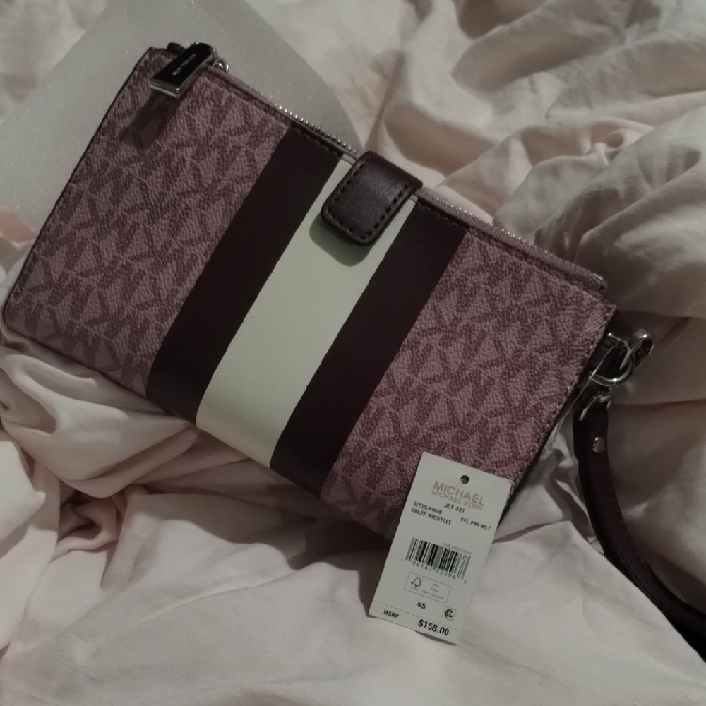 Michael Kors Pink and Brown Clutch with Wristlet